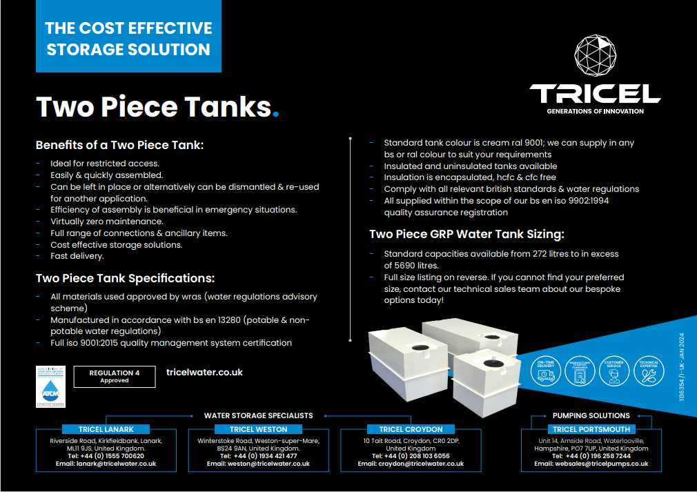 A Tricel brochure showing the Two Part Tank range