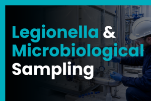 Technician collecting a water sample from a GRP cold water storage tank for Legionella and microbiological testing.