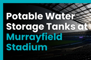 Two GRP sectional potable water storage tanks installed at Murrayfield Stadium in Edinburgh